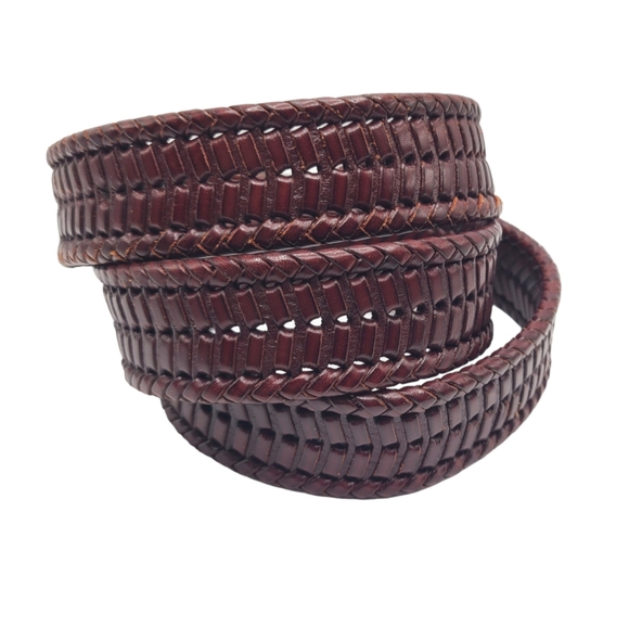 Bill Adler Studio Brown Genuine Leather Belt Woven Braid Silver Hardware Men 36 - Picture 13 of 14